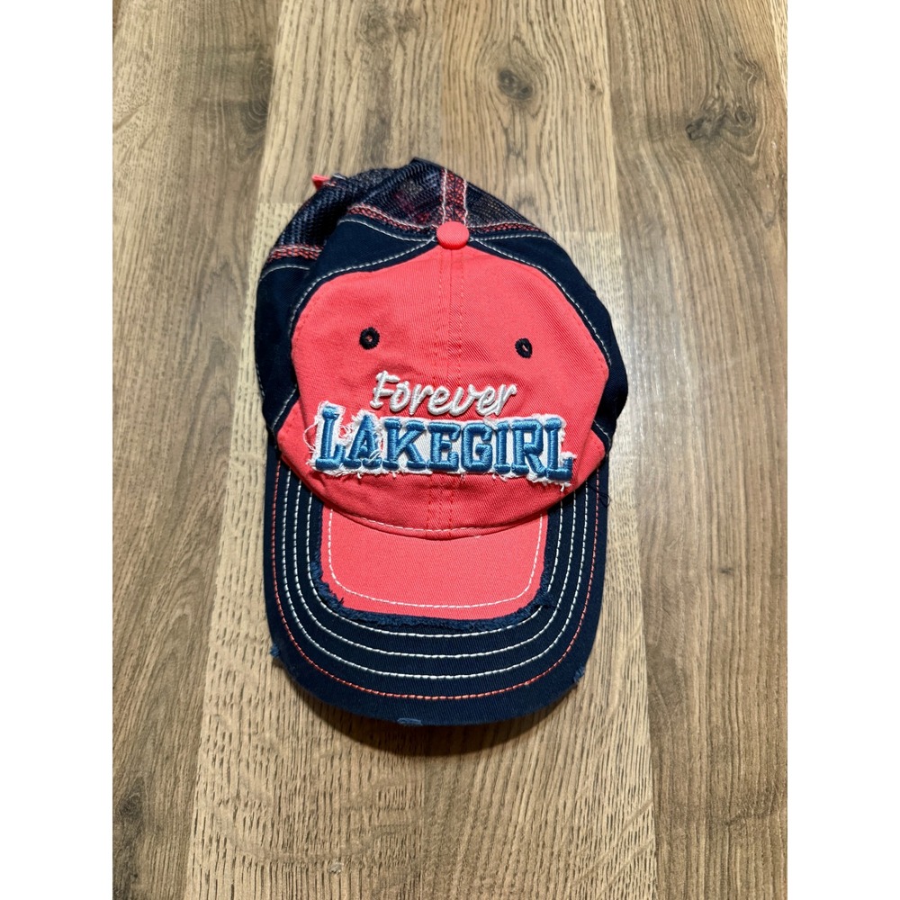 Lakegirl Trucker Hat Women One Size Pink Navy Blue Distressed Excellent